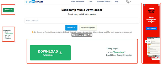 steptodown bandcamp music downloader ads