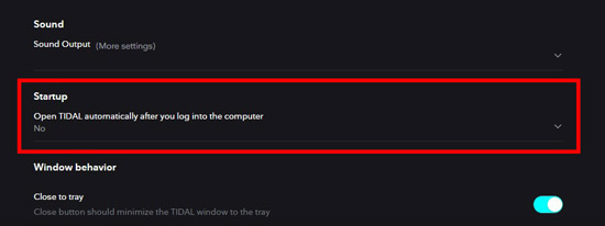 stop tidal from openning on startup via tidal settings