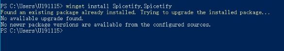 successfully install spicetify with winget