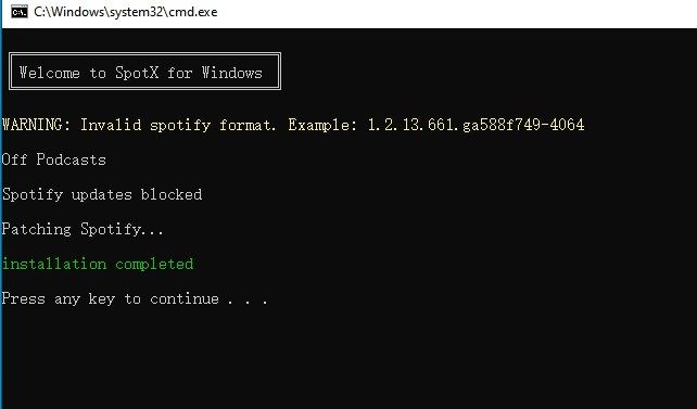 successfully install spotx through bat script
