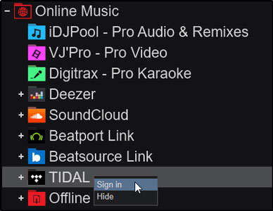 locate tidal on virtual dj