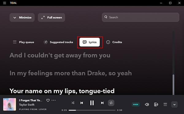 get lyrics on tidal