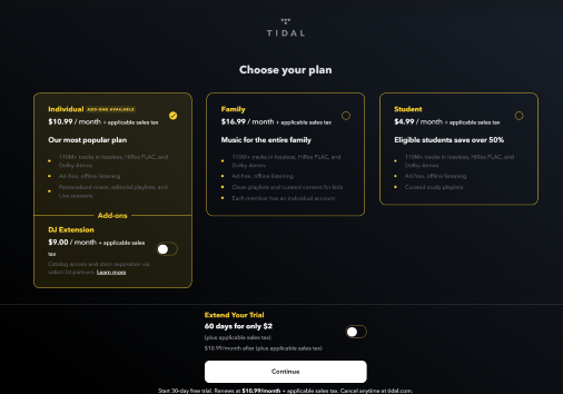 tidal subscription plans