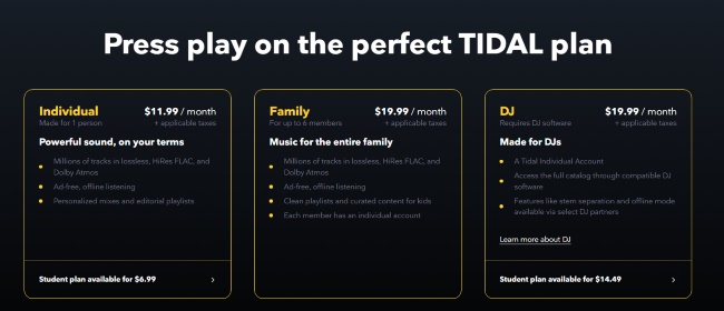 tidal subscriptions