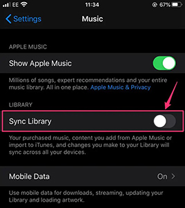 sync apple music library on iphone
