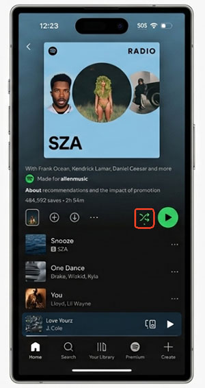 turn off shuffle on spotify mobile