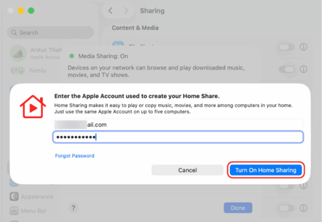 turn on home sharing