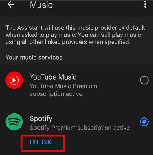 unlink spotify account from google home