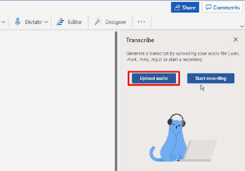 upload audio microsoft word