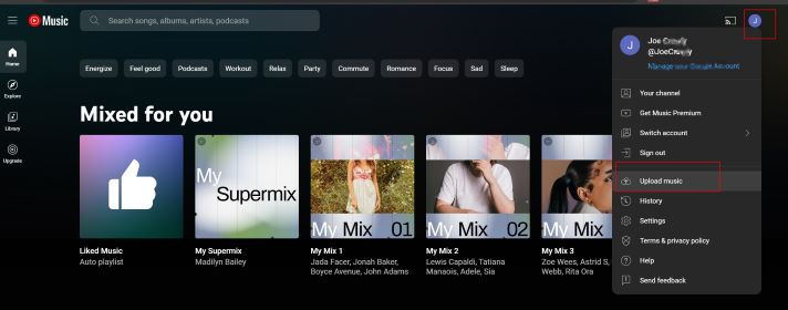 upload music youtube music