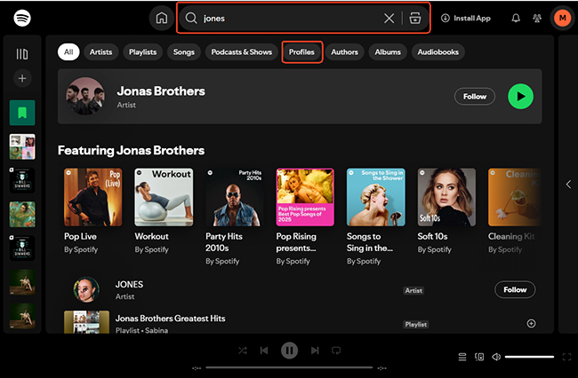 use profiles filter in spotify search