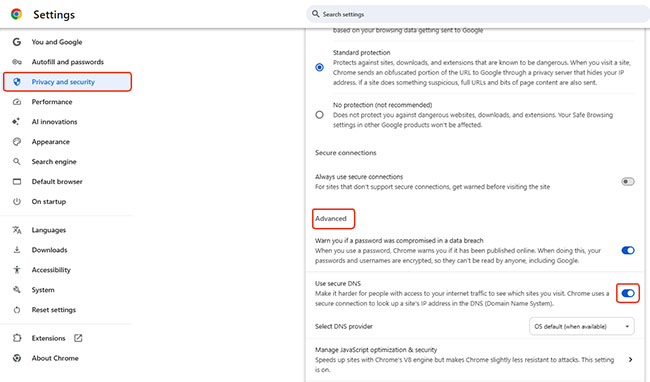 enable use secure dns on chrome