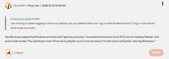 user complains about spotify leaving windows phone