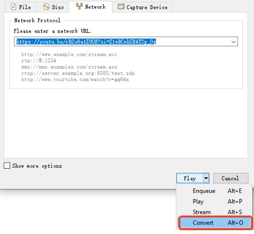 vlc media player paste url