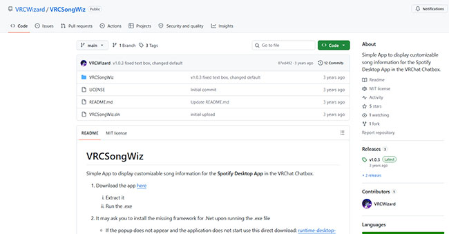 find vrcsongwiz on github