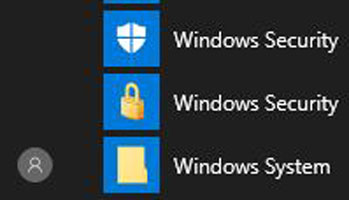 windows security on start menu