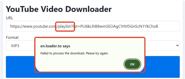 youtube playlist download failed loaderto