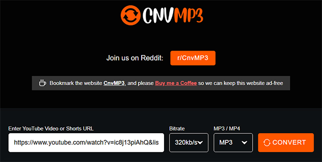 use cnvmp3 to convert youtube to mp3
