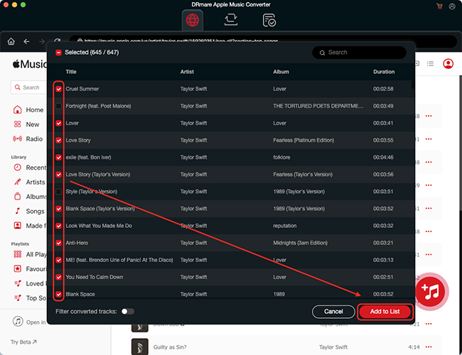 import apple music tracks to convert