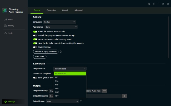 adjust output settings