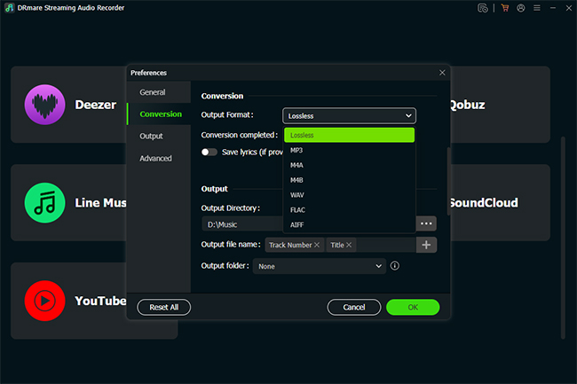 customize youtube music output format