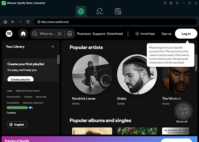 drmare spotify music converter interface