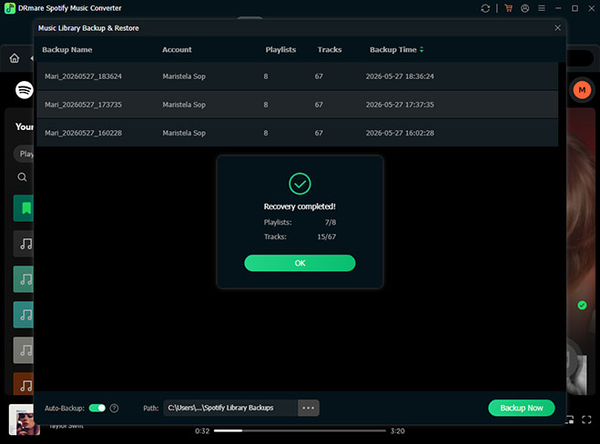 spotify library recovery completed